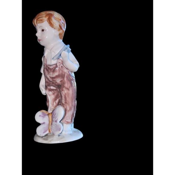 Boy with Paper Airplane and Butterfly Vintage Ceramic Figurine - 6 ½” H - Picture 2 of 4